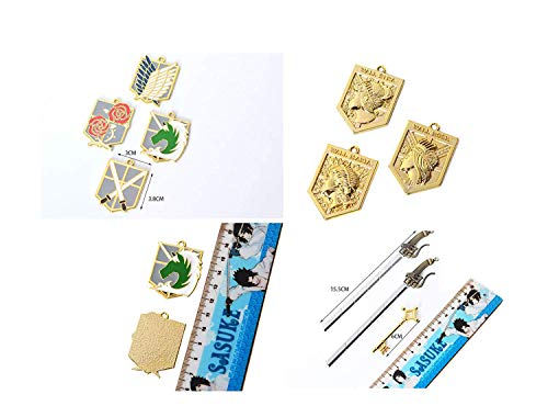 10 piezas Attack on Titan Shingeki No Kyojin Wall Maria Rose Sina Gold Badge Dual Gun Sword Blade Pendant Charm Collar Eren's Key Keychain Cosplay Accessory Jewelry Set en una caja de colección