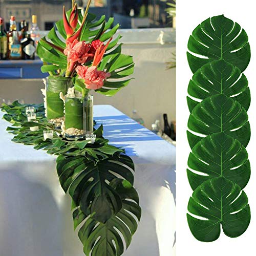 12 Unids Monstera Hoja Mesa Bandera Picnic Mesa Plástica Falda Tortuga Volver Hoja Mantel Wedding Party Decoration Artificial Planta Decoraciones de Mesa para el hogar