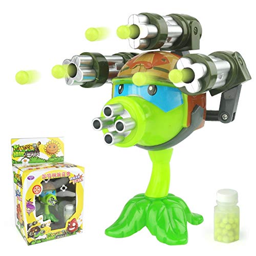 1PCS Plantas interesantes contra zombies Figura de anime Modelo de juguete 15cm Gatling Pea Shooter (3 cañones) Juguete de inicio de alta calidad para regalo de niños