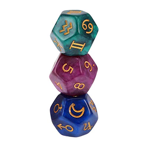 3 Dados De Juego De Mesa De 12 Caras, Juego De Dados Poliédricos Surtidos De Resina, Dados De Runa De Constelación De Tarot De Adivinación De Estrellas, Para Juegos De Rol De Mesa De Adivinación