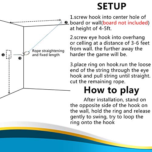 4 Juego de Lanzamiento de Ganchos y Anillos Juego de Objetivo de Anillo de Oscilación DIY Hardware de Acero Inoxidable y Cuerda de Gancho para Juego de Fiesta Familiar Divertido de Interior o Exterior