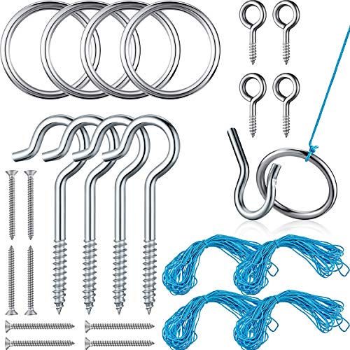 4 Juego de Lanzamiento de Ganchos y Anillos Juego de Objetivo de Anillo de Oscilación DIY Hardware de Acero Inoxidable y Cuerda de Gancho para Juego de Fiesta Familiar Divertido de Interior o Exterior