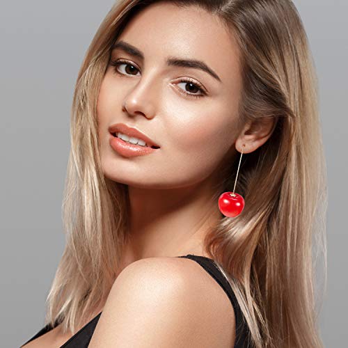 4 Pares de Aretes de Cereza Aretes Dulces de Cereza Aretes Colgantes de Cereza en 3D con Líneas de Oreja de 10 Piezas para Mujeres y Niñas