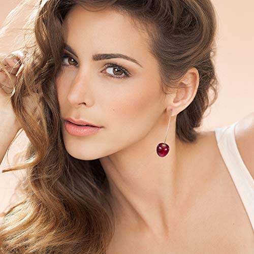 4 Pares de Aretes de Cereza Aretes Dulces de Cereza Aretes Colgantes de Cereza en 3D con Líneas de Oreja de 10 Piezas para Mujeres y Niñas