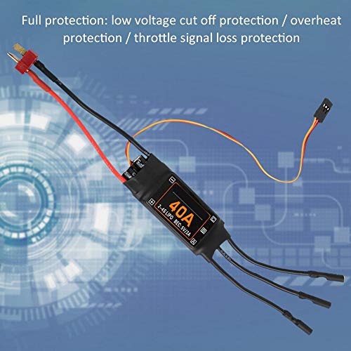 40A ESC, Controlador de Velocidad 40A ESC sin escobillas con protección de Corte de bajo Voltaje RC Drone Helicopter Upgrade Parts Accesorios(Negro)