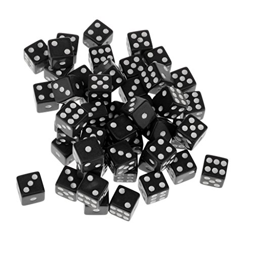 50 Piezas Juegos de Mesa Dados de 6 Caras Acrílico TRPG 12mm Color Negro