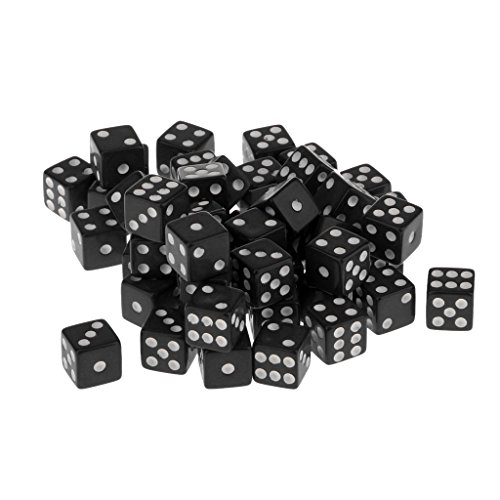 50 Piezas Juegos de Mesa Dados de 6 Caras Acrílico TRPG 12mm Color Negro