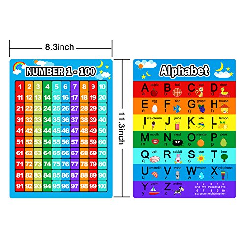 9 Piezas de Póster Preescolar Educativo Kit de Póster de Aprendizaje para Niños, Alfabeto, Número 1-100, Formas y Colores, Estaciones y Meses, Planeta y Clima, Días de Semana, Tablas de Adición Sustra