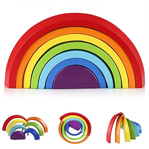 Afunti De Madera Arco Iris Apilado Juego Aprendizaje Juguete Geometría Bloques De Construcción Juguetes Educativos para Niños Bebé 7 Colores