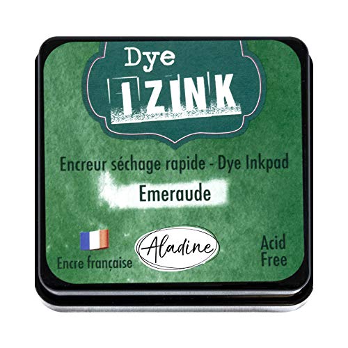 Aladine Izink Dye Verde – Tinta de Secado rápido para Sellos y Plantillas – Scrapbooking y Carteria Creativa – Tinta Francesa – Talla M – 5 x 5 cm – Color Verde Esmeralda