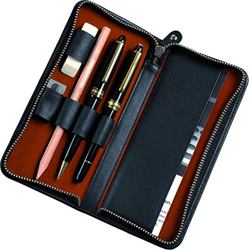 Alassio 2638 - Estuche de Piel para 3 bolígrafos y Accesorios (17,5 x 8 x 2,5 cm), Color Negro