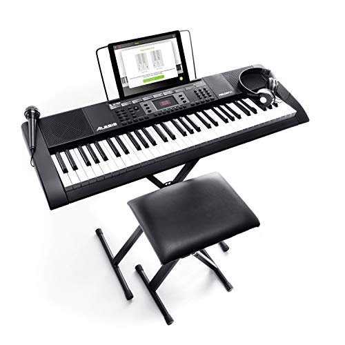 Alesis Melody 61 MKII – Teclado electrónico/Piano digital con 61 teclas, altavoces integrados, auriculares, micrófono, soporte para piano, atril y banqueta