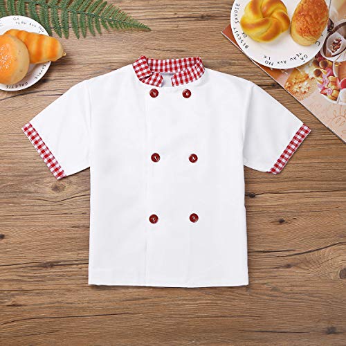 Alvivi 3Pcs Cosplay Uniforme Chef de Cocina Baker Disfraz de Cocinero Abrigo Trajes Chaqueta con Delantal Sombreros Restaurante Camarera para Niño Niña Unisex Rojo 8-10 Años