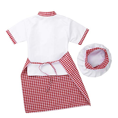 Alvivi 3Pcs Cosplay Uniforme Chef de Cocina Baker Disfraz de Cocinero Abrigo Trajes Chaqueta con Delantal Sombreros Restaurante Camarera para Niño Niña Unisex Rojo 5-6 Años