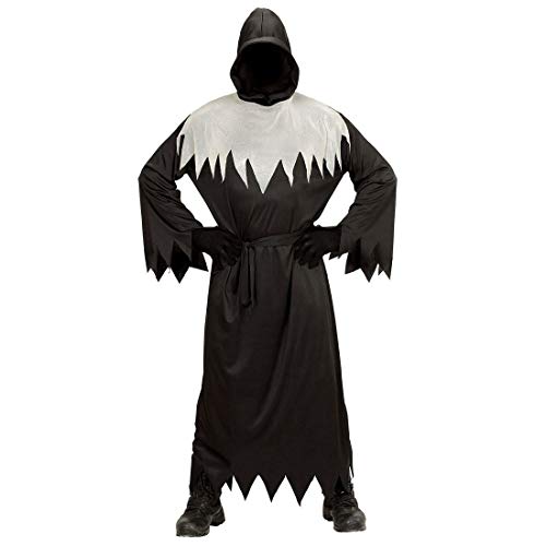 Amakando Escalofriante Traje para Hombre Verdugo ángel Negro con máscara/Negro-Gris L (ES 52) / Sombrío Outfit para Hombre Fantasma Oscuro/Incomparable para Halloween y Fiestas de Terror