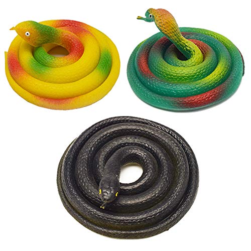 Amasawa 3 Piezas Serpientes de Goma,Juguete de Serpiente,Accesorios de jardín para asustar a los pájaros, bromas, Fiesta de Halloween,Regalo Interesante Juguete Broma