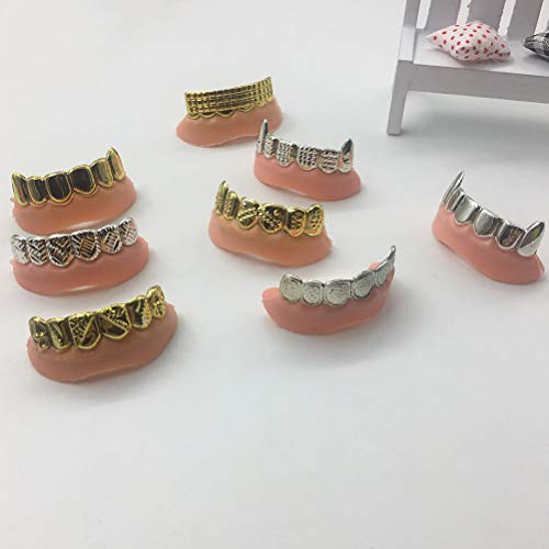 Amosfun 8pcs Dientes Divertidos Falso Vampiro dentadura Fiesta apoyos Juguete de la Broma (patrón Aleatorio)