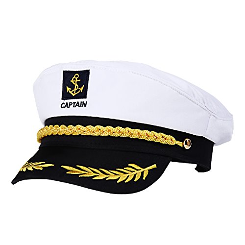 Amosfun Capitán Adulto Sombrero de Cosplay Gorra Yate Barco Navegante Marinero Almirante Marino (Blanco)