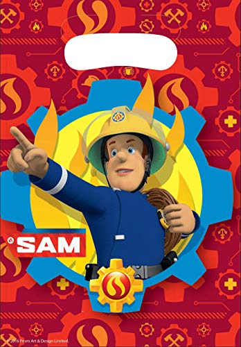 amscan- Fire Man Party Loot Bags-8 Pcs. Fireman Sam Bolsas de botín para fiesta de bomberos, 8 unidades, Multicolor (11012081)