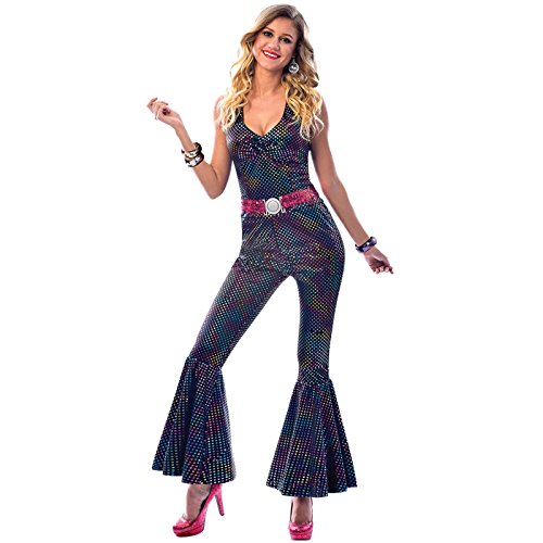 amscan- Sparkly Disco Costume with Flare Pants-Size 14-16-1 PC Disfraz de Diva de Discoteca Brillante con Pantalones Acampanados, Talla 14-16, 1 Unidad, Multicolor, Large UK (9903583)