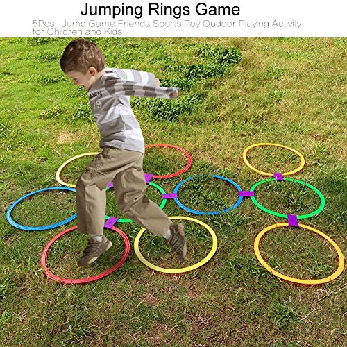 Anillo para saltar, 5 piezas Juego para niños al aire libre Círculo para saltar Juegos Amigos Preescolar Ayudas a la enseñanza Deporte Juguete Rayuela Saltar a la rejilla Niños sensorial con hebillas