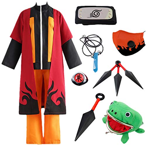 AOGD Anime Naruto Shippuden Uzumaki Naruto Séptima generación Cosplay Disfraz Fiesta de Carnaval de Halloween Vestidos Naruto Capa Adulto Unisex Niños Ninja Conjunto