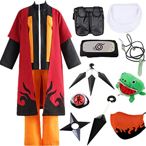 AOGD Anime Naruto/Uzumaki Naruto Cosplay Halloween Navidad Cumpleaños Carnaval Fiesta Mascarada Disfraz Naruto Capa/Tops/Pantalones Headband Kunai Adulto Unisexo Hokage Ninja Accesorios Kits