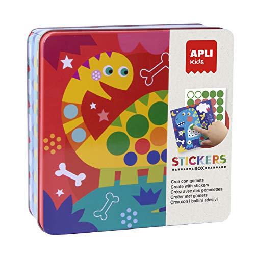 APLI- Dino Juego de Gomets en Caja Metálica, Multicolor, 18 x 18 x 6.7 cm (18530)