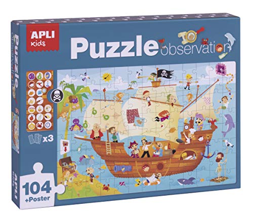 APLI Kids- Barco Pirata Puzle Observation, 104 Piezas, Multicolor (17917)