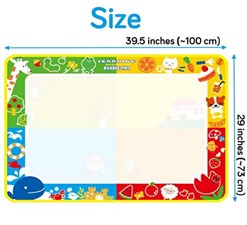 Aqua Water Doodle Mat, masivo 100cm x 70cm Magic Mat Dibujo Pintura Magic Water Pens 8 Sellos de Eva con molde Juguete educativo Regalos de cumpleaños para niños Niña Niños pequeños