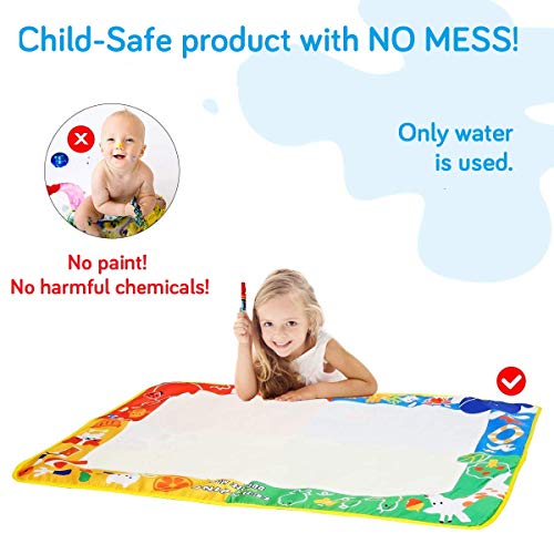 Aqua Water Doodle Mat, masivo 100cm x 70cm Magic Mat Dibujo Pintura Magic Water Pens 8 Sellos de Eva con molde Juguete educativo Regalos de cumpleaños para niños Niña Niños pequeños