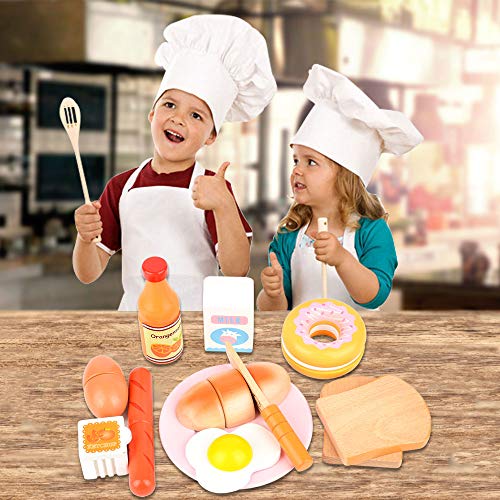 Arkmiido Juego de Tostadora de Juguete,Utensilios Cocina Juguete,Madera con Accesorios de Cocina Tradicionales Simulados Juego de Roles Regalo Cumpleaños para Niños Niñas