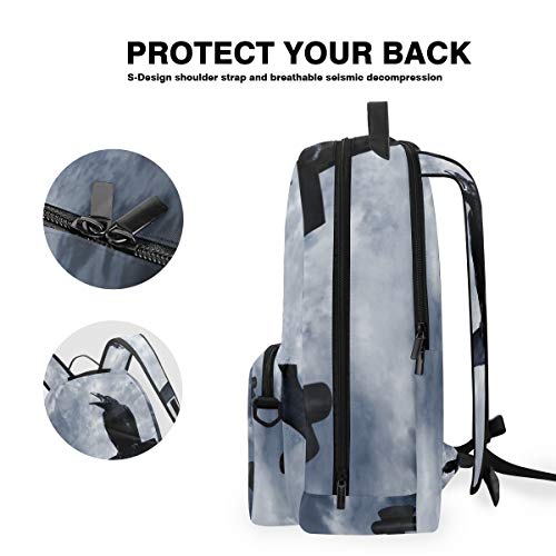 Arte Cuervo Negro Mochilas Escolar Impermeable Mochila Escolares Bolso con Mensajero para Estudiante Niñas Niños