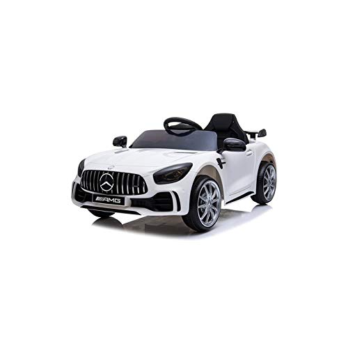 ATAA Coche eléctrico para niños Mercedes GTR 12v con Licencia - Coche de batería con Mando Control Remoto para Padres - Blanco