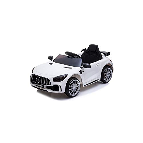 ATAA Coche eléctrico para niños Mercedes GTR 12v con Licencia - Coche de batería con Mando Control Remoto para Padres - Blanco