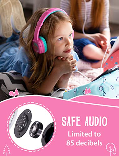 Auriculares Planet Buddies para niños, Volumen Seguro con Tarjetas de Color e Intercambio de Animales, Auriculares para niños, Ideales para Viajes, computador, teléfono, Tableta y Kindle - Rosa