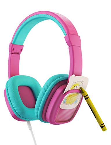 Auriculares Planet Buddies para niños, Volumen Seguro con Tarjetas de Color e Intercambio de Animales, Auriculares para niños, Ideales para Viajes, computador, teléfono, Tableta y Kindle - Rosa