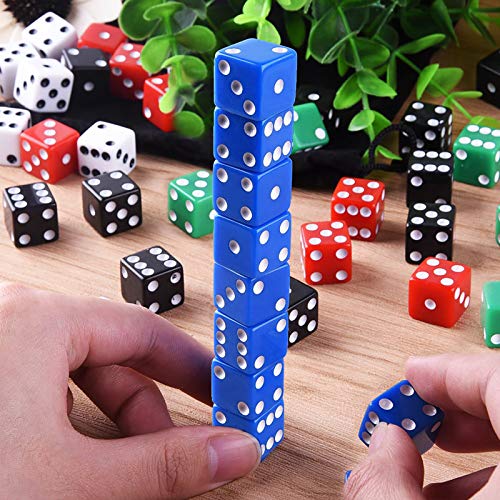 AUSTOR 50 Piezas Conjunto de Dados de 6 Caras con Bolsas Gratuitas para Aprendizaje de Matemáticas, Casino, Juegos, 5 Colores