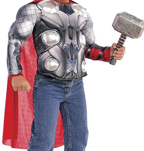 Avengers - Disfraz de Thor para niños, pecho musculoso y martillo, infantil 5-7 años (Rubie's 34104)