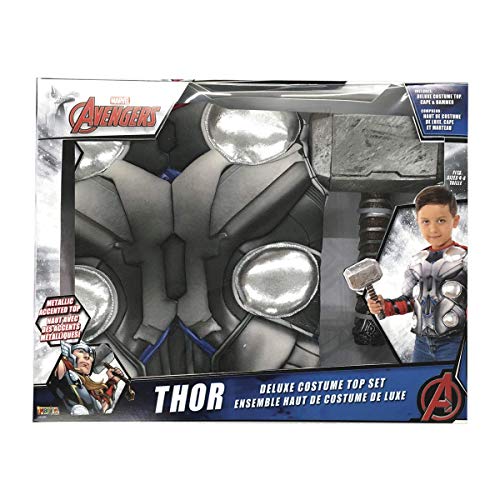 Avengers - Disfraz de Thor para niños, pecho musculoso y martillo, infantil 5-7 años (Rubie's 34104)