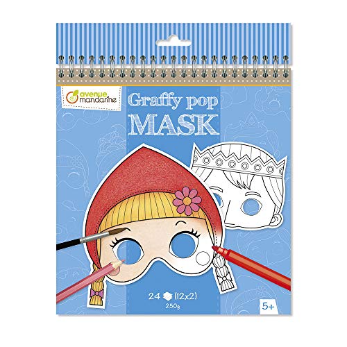 Avenue Mandarine GY091C - Un Cuaderno de Espiral graffy Pop Mask con 24 máscaras precortadas para Colorear (12 diseños x 2), 250 g, Cuentos de Grimm