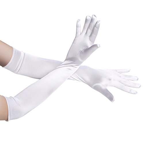 BABEYOND Guantes Largos hasta los Codos Guantes Nupciales Estilo Vintage 1920 Flapper Disfraces Guantes Novia Accesorios (Largo Liso 52cm / Blanco)