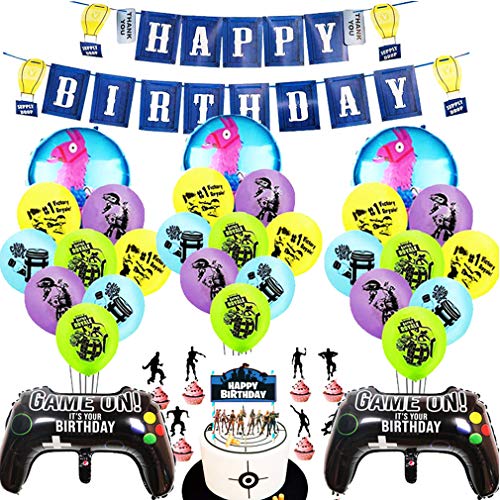BAIBEI Video Game Party Supplies Happy Birthday Gaming Banner, Party Supplies Set Video Game Theme Decorations Supply Kit for Adults, Teens, Boys, Girls and Kids