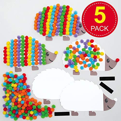 Baker Ross AX167 Kit Imágenes Con Pompones Erizo De Otoño - Paquete De 5, Manualidades Para Niños Para Este Otoño, Ideal Para Actividades Escolares, Domésticas, Grupales O Individuales