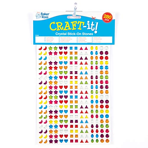 Baker Ross EV905 - Gemas Adhesivas de Cristal para Niños (Pack de 28) para Decorar Tarjetas, Collages y Manualidades