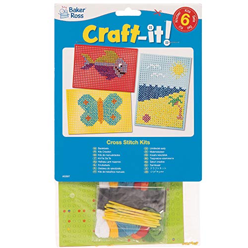 Baker Ross- Kits de Punto de Cruz (Pack de 6) -Manualidades Infantiles para Coser y exhibir