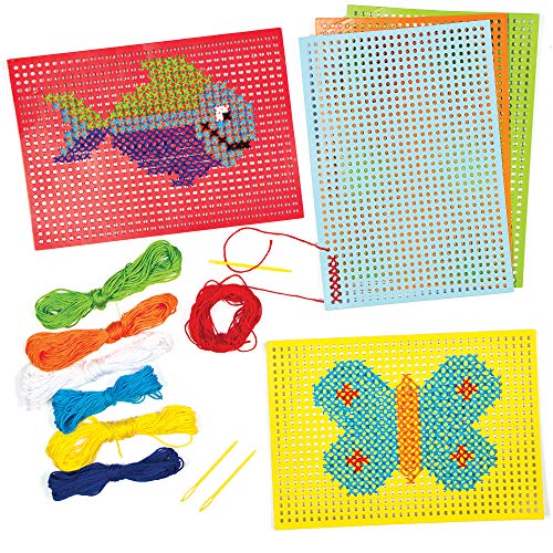 Baker Ross- Kits de Punto de Cruz (Pack de 6) -Manualidades Infantiles para Coser y exhibir