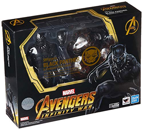 Bandai - Figura Black Panther Movie y Set Efectos Roca, Negro, 15 cm