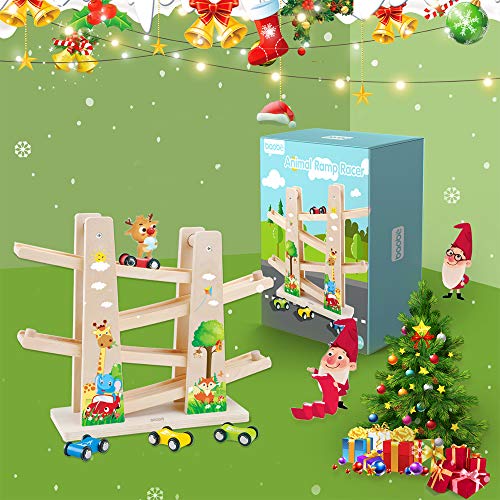 Baobë Juguetes de Pista de Madera, Juegos de Coches, Juguetes de Madera para Niños Haga Clic en la Pista de Clack con * 4 * Coches, Regalos Educativos para Niños Pequeños