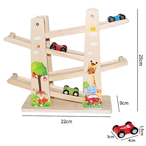 Baobë Juguetes de Pista de Madera, Juegos de Coches, Juguetes de Madera para Niños Haga Clic en la Pista de Clack con * 4 * Coches, Regalos Educativos para Niños Pequeños